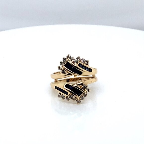 14K Yellow Gold Diamond and Blue Sapphire Ring Insert - Picture 1 of 4